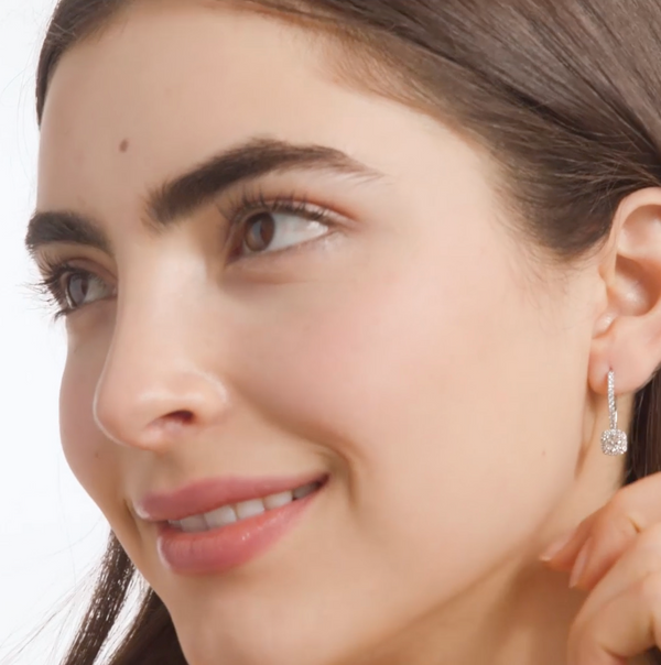 Halo Cushion Cut Diamond Drop Earrings