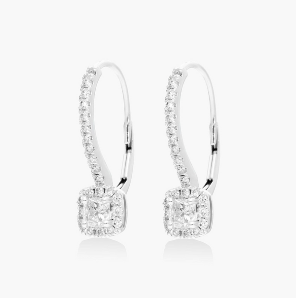 Halo Cushion Cut Diamond Drop Earrings