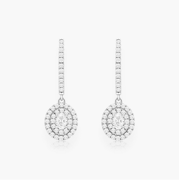Double Halo Oval Diamond Drop Earrings