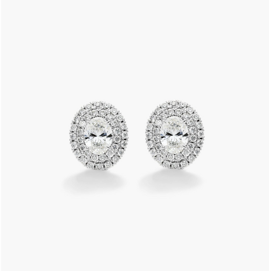 Double Halo Oval Diamond Studs