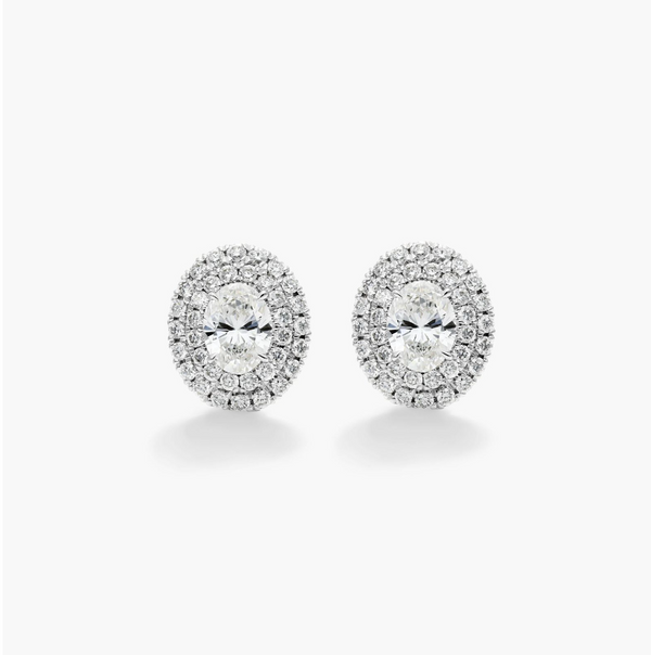 Double Halo Oval Diamond Studs