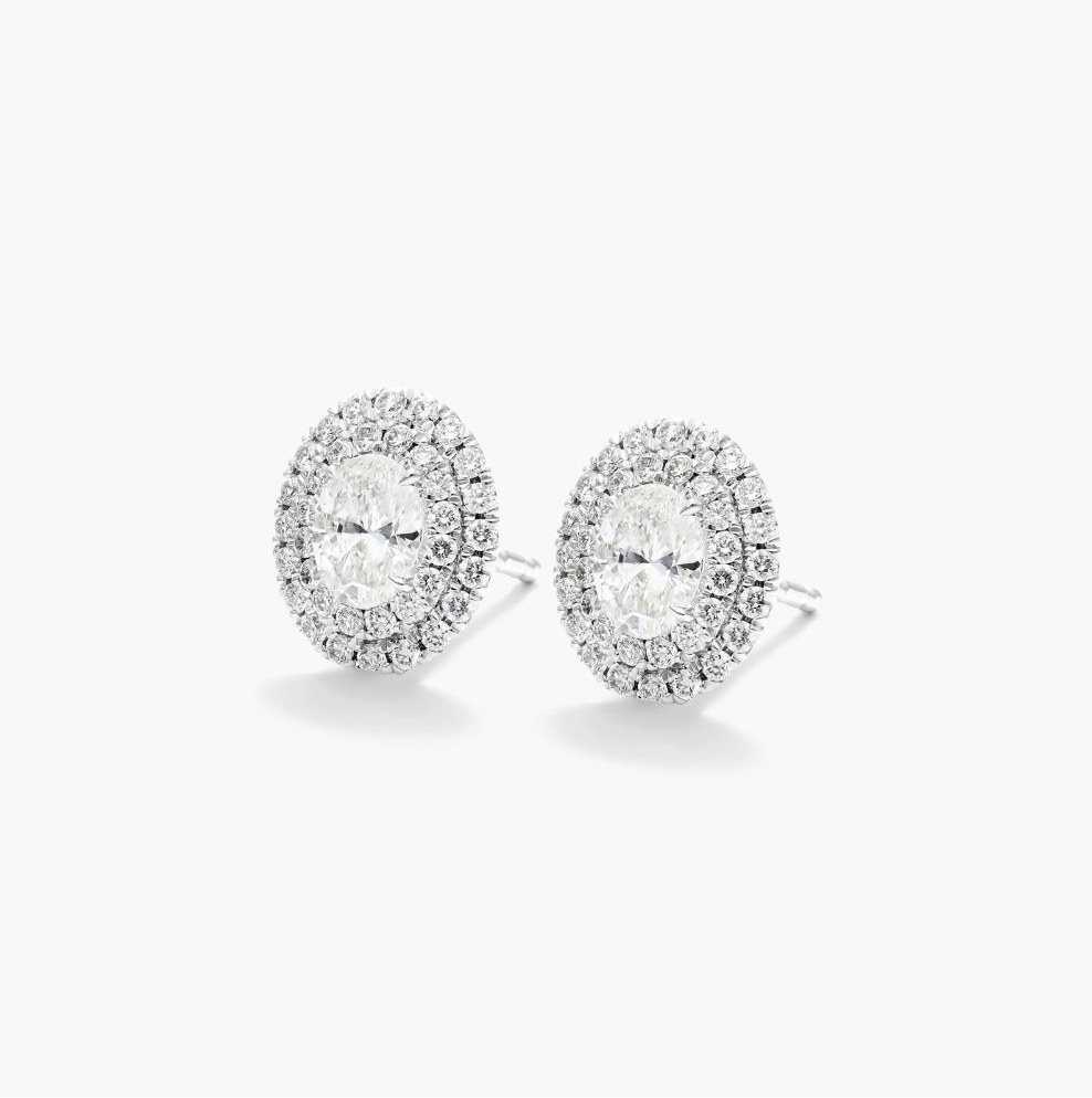 Double Halo Oval Diamond Studs