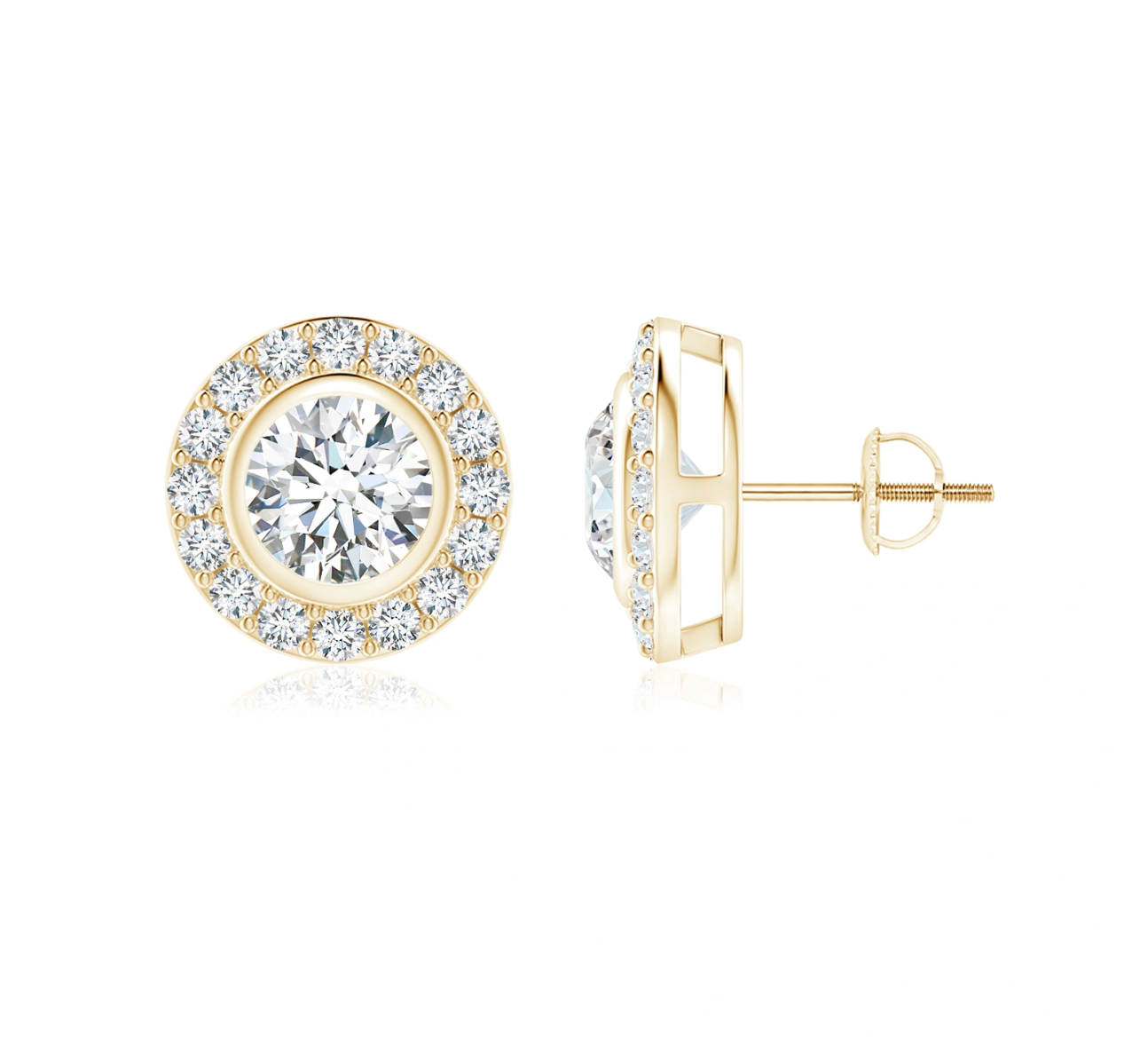 Bezel-Set Round Diamond Halo Studs