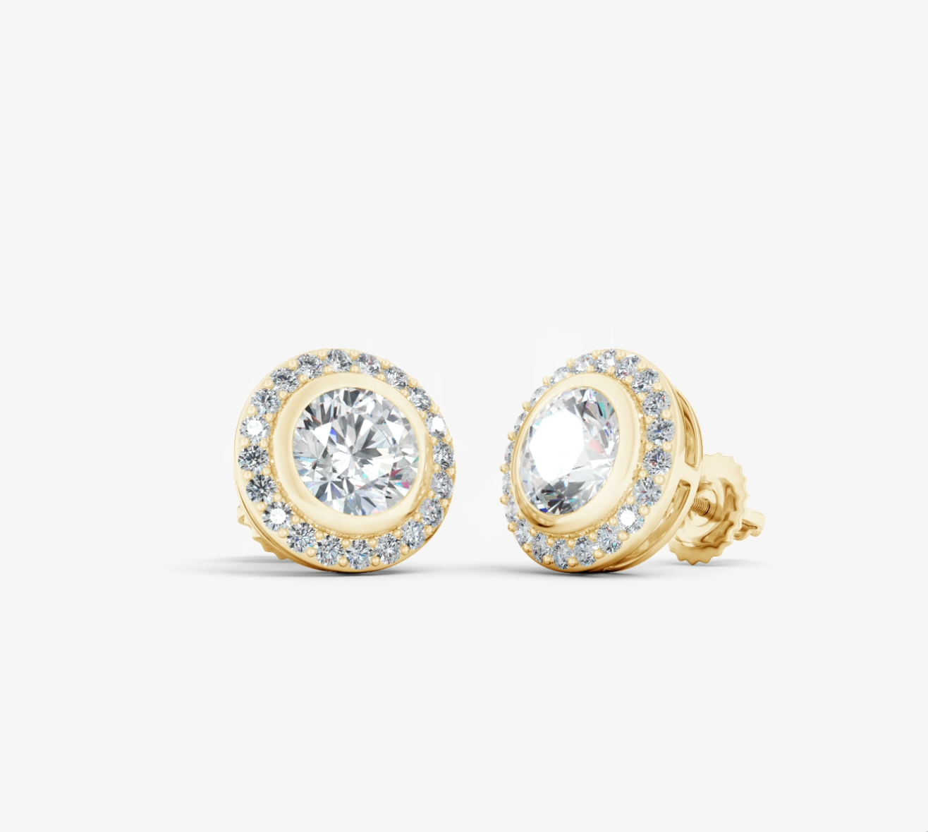 Bezel-Set Round Diamond Halo Studs
