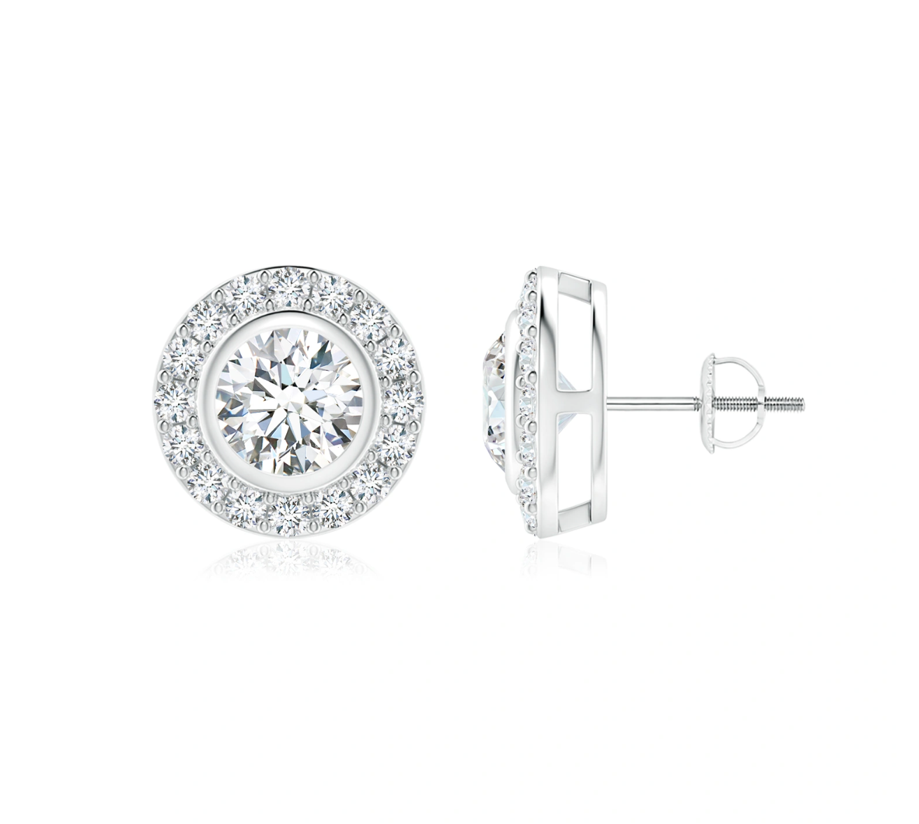 Bezel-Set Round Diamond Halo Studs