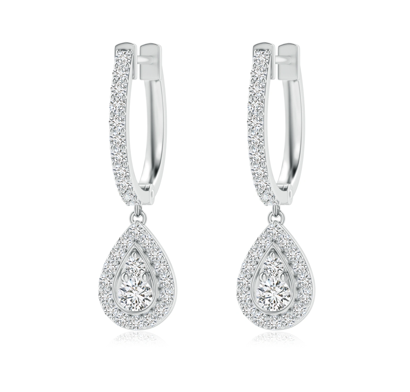 Halo Diamond Teardrop Hoop Earrings