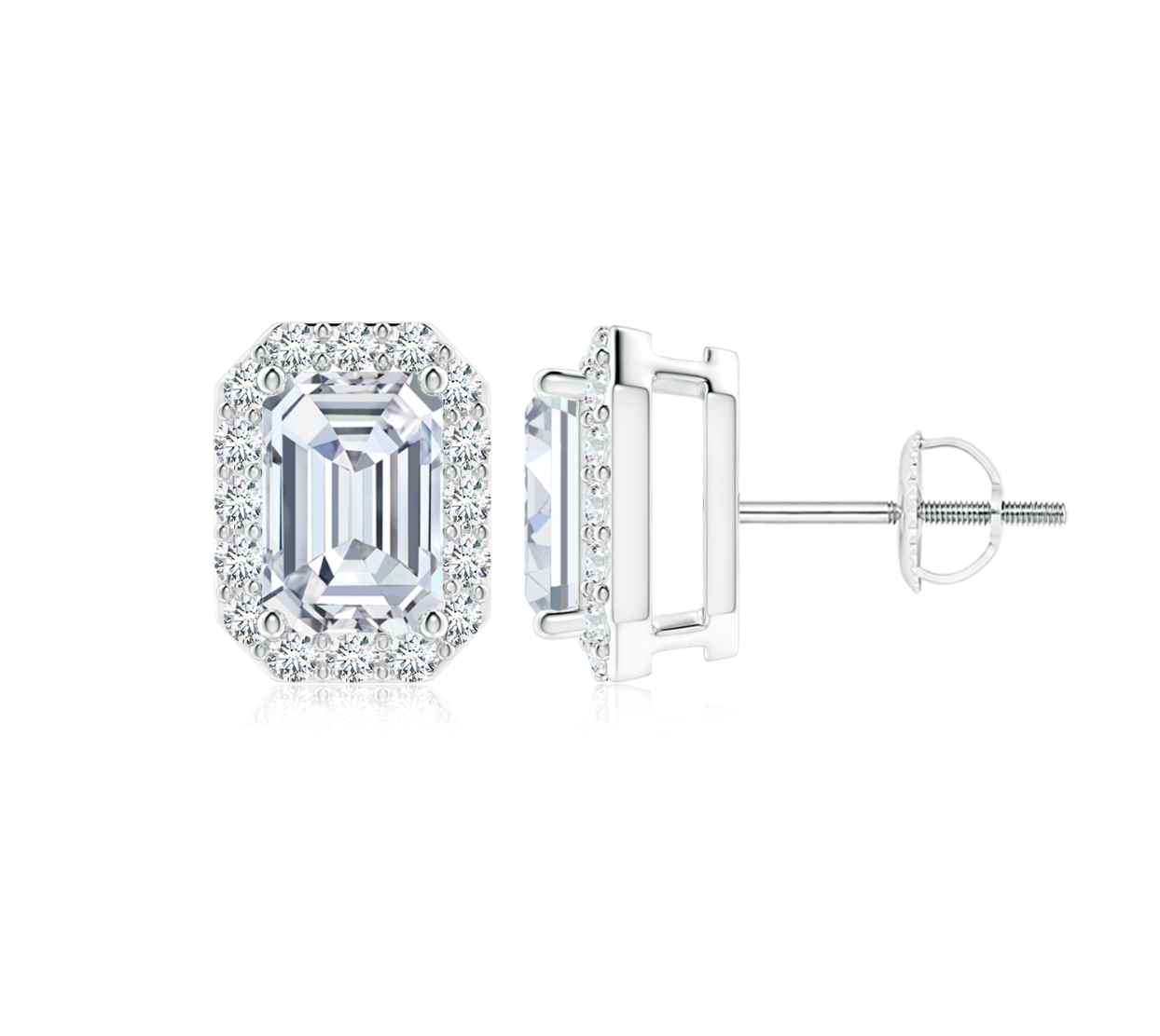 Emerald-Cut Diamond Halo Stud Earrings