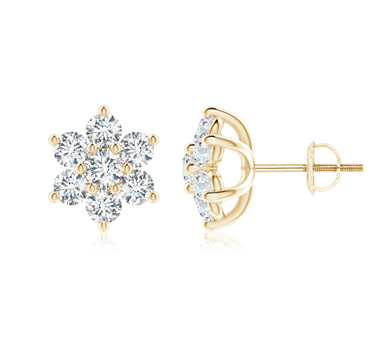 Six Petal Diamond Flower Stud Earrings