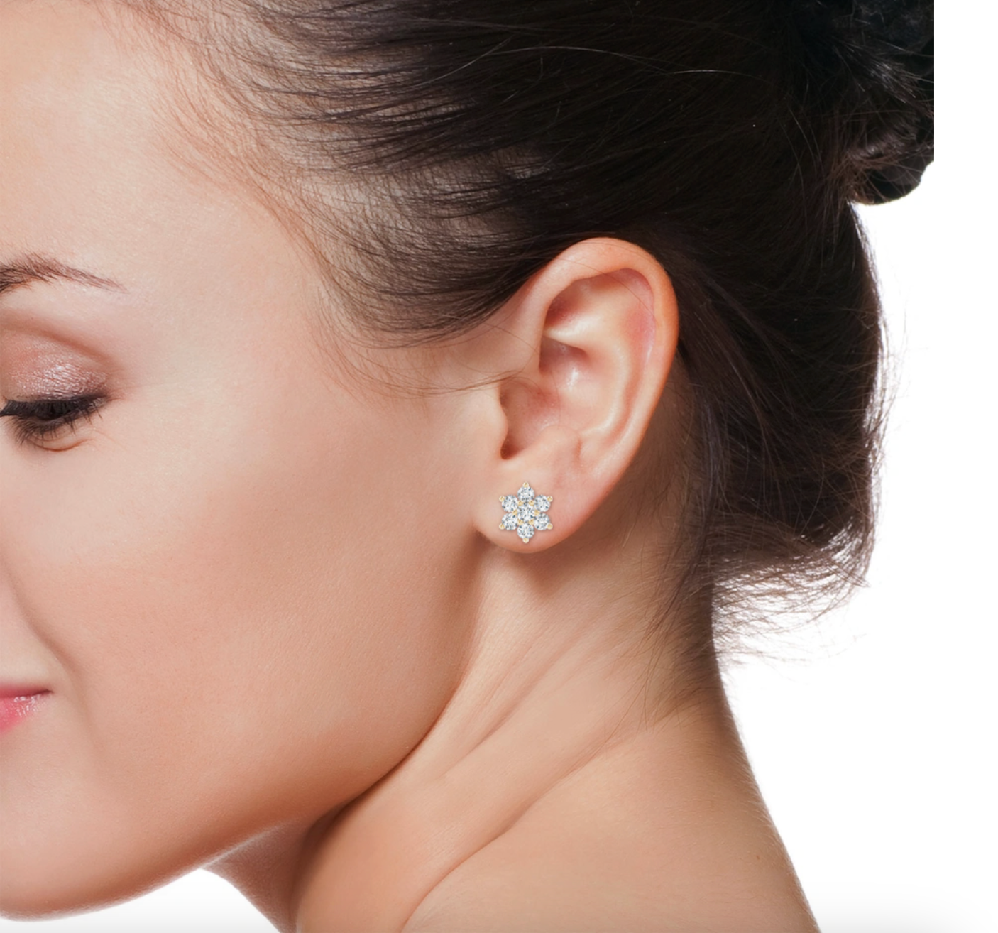 Six Petal Diamond Flower Stud Earrings