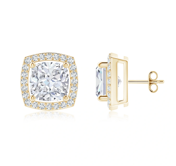 Cushion Diamond Floating Halo Stud Earrings