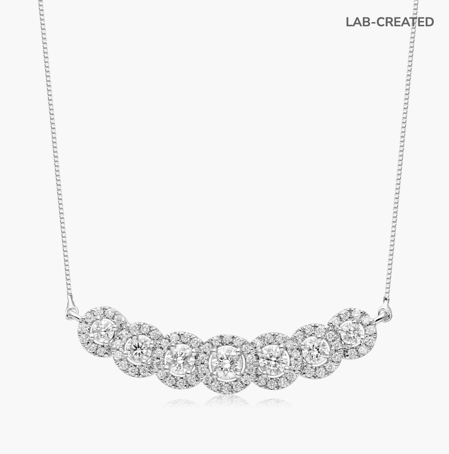 7 Stone Halo Diamond Necklace