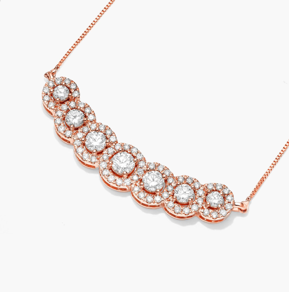 7 Stone Halo Diamond Necklace