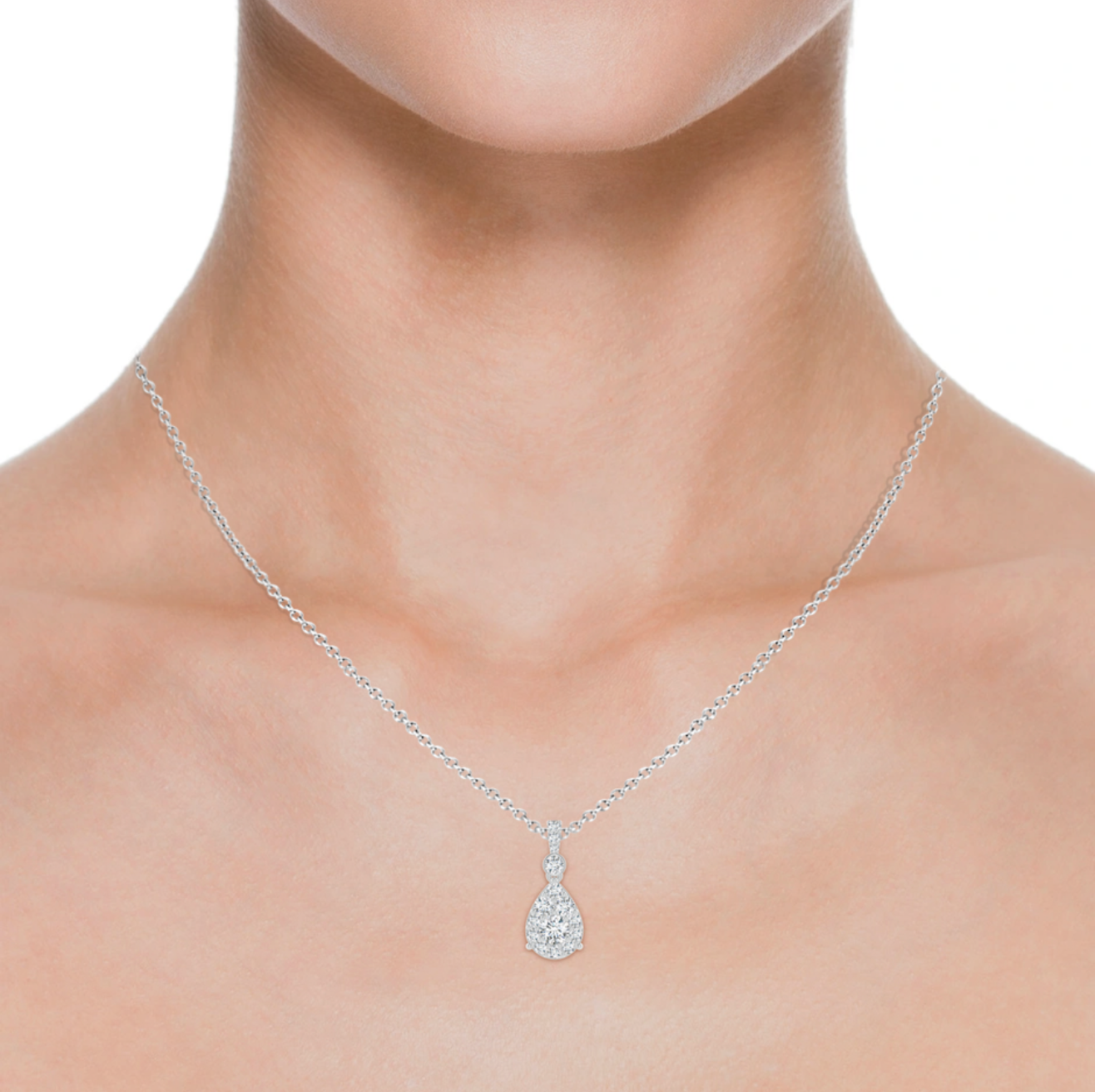 Diamond Cluster Pear-Shaped Pendant with Chain