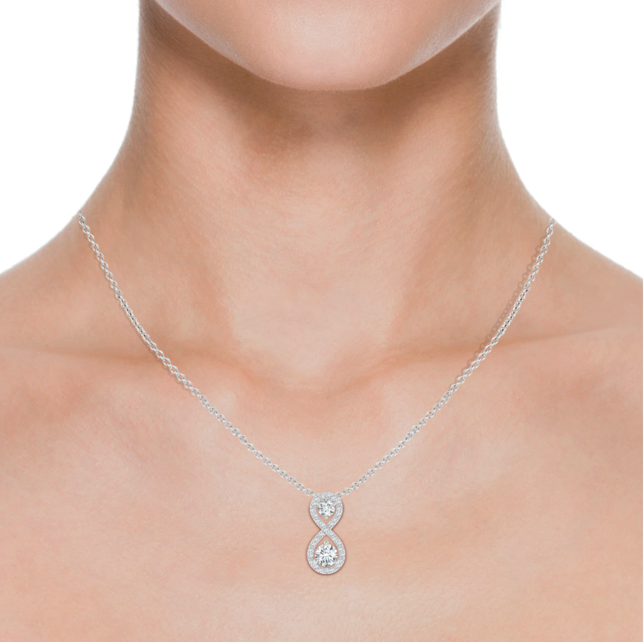 Prong-Set Double Diamond Infinity Pendant with Chain