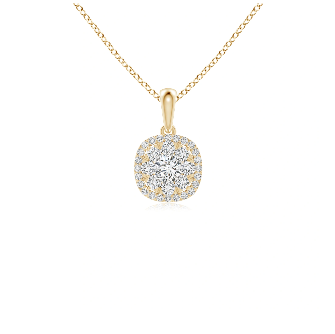 Diamond Cluster Cushion Halo Pendant with Chain