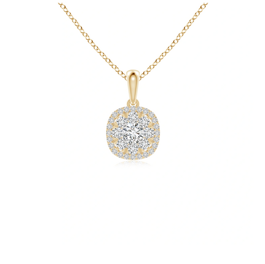 Diamond Cluster Cushion Halo Pendant with Chain