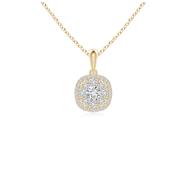 Lab Grown Diamond Cluster Cushion Halo Pendant with Chain