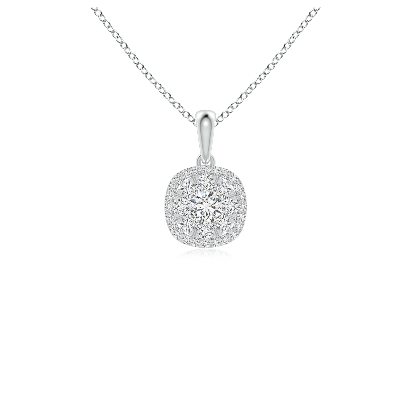 Diamond Cluster Cushion Halo Pendant with Chain