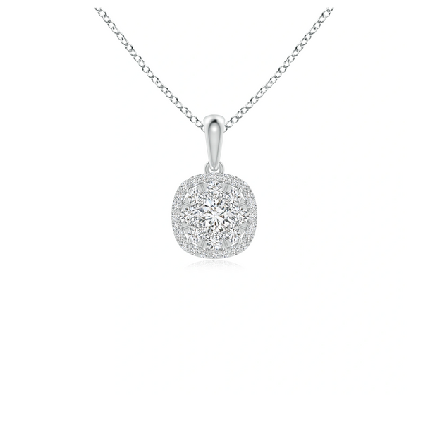 Lab Grown Diamond Cluster Cushion Halo Pendant with Chain