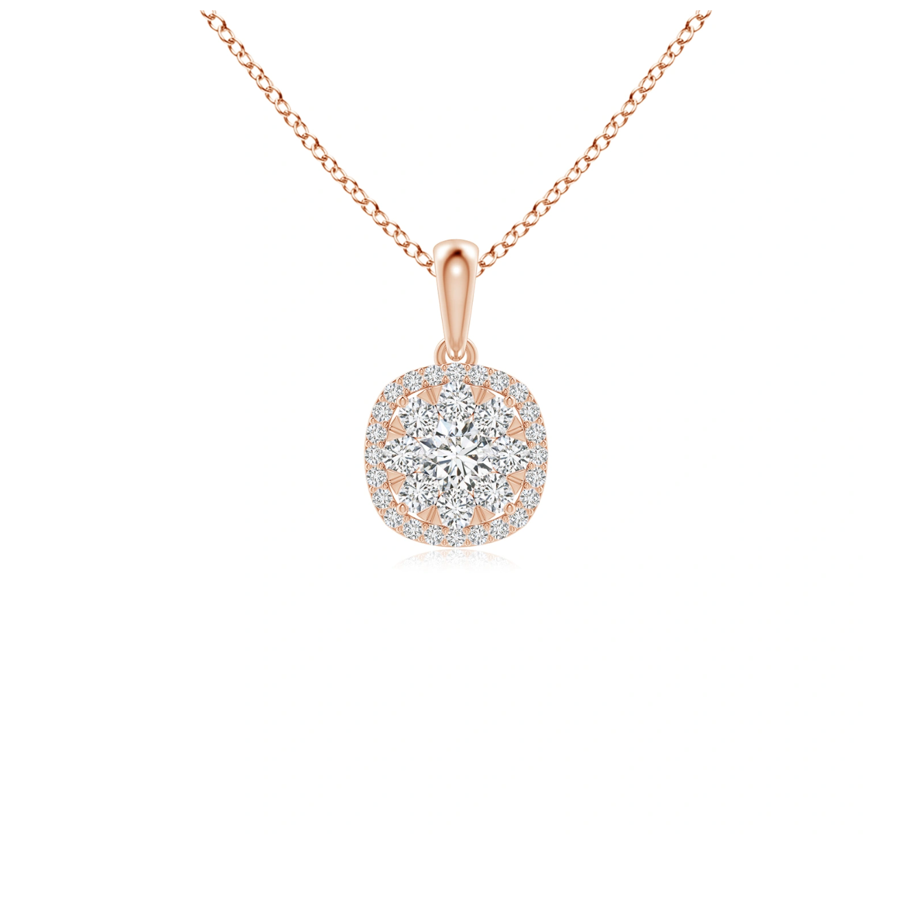 Diamond Cluster Cushion Halo Pendant with Chain