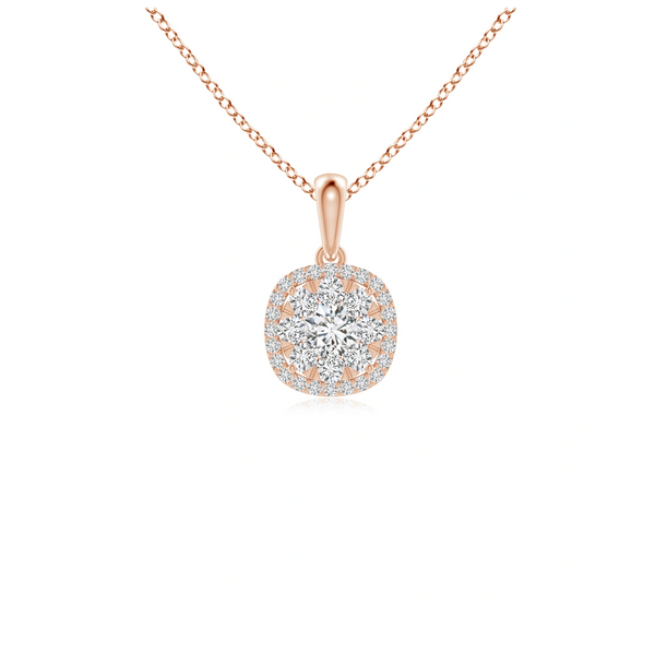 Lab Grown Diamond Cluster Cushion Halo Pendant with Chain