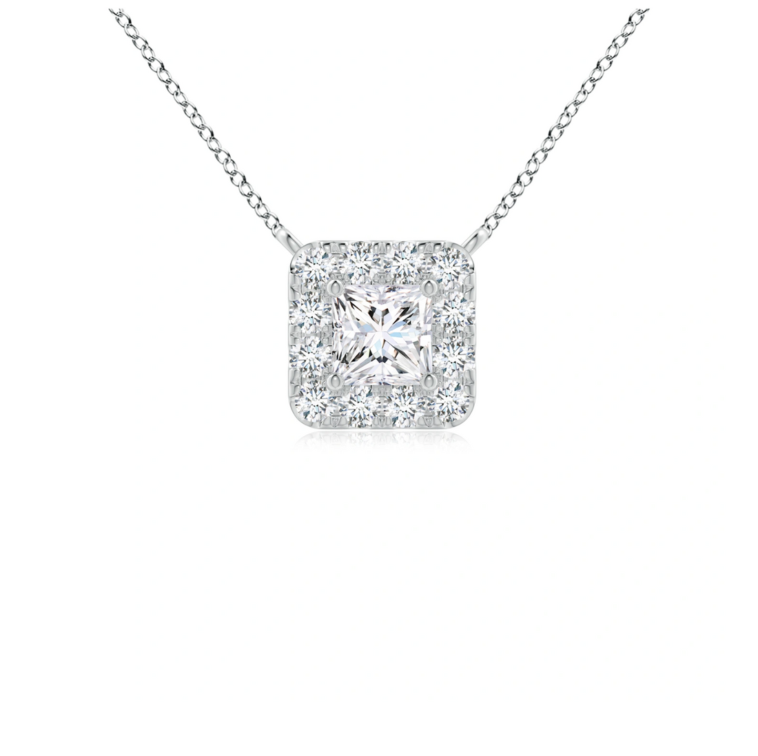 Princess-Cut Diamond Halo Pendant with Chain