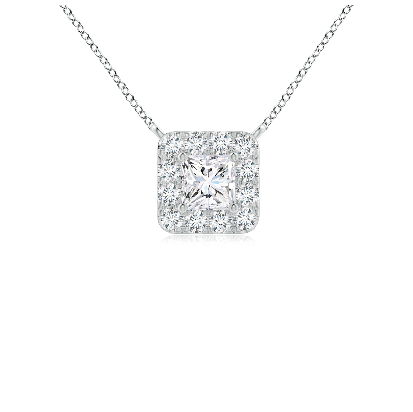 Princess-Cut Diamond Halo Pendant with Chain