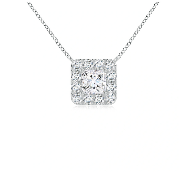 Princess-Cut Lab Grown Diamond Halo Pendant with Chain