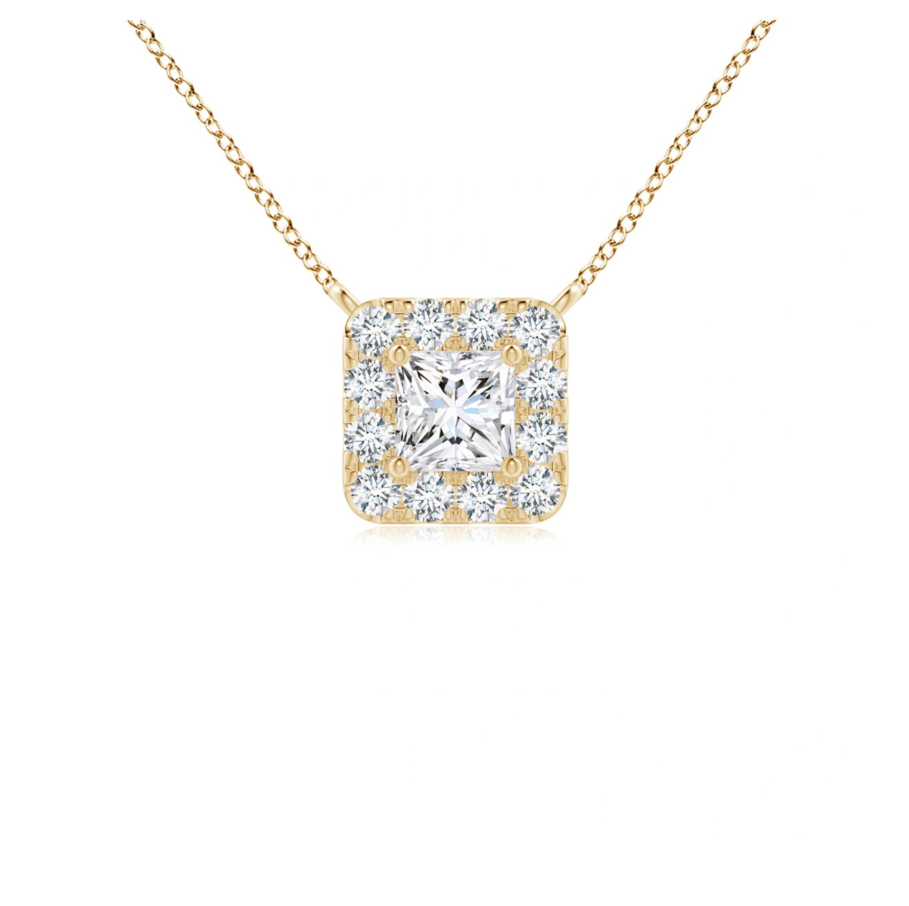 Princess-Cut Diamond Halo Pendant with Chain