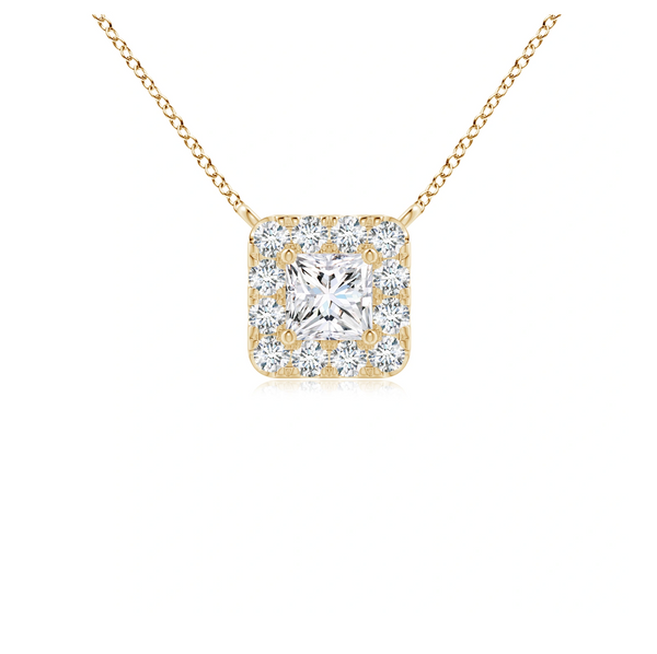 Princess-Cut Lab Grown Diamond Halo Pendant with Chain