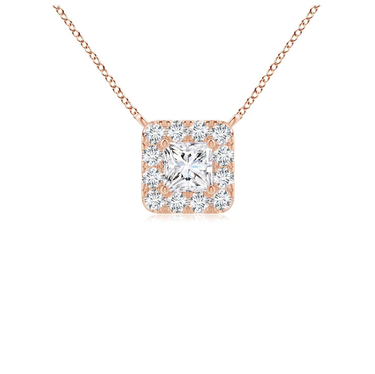 Princess-Cut Diamond Halo Pendant with Chain