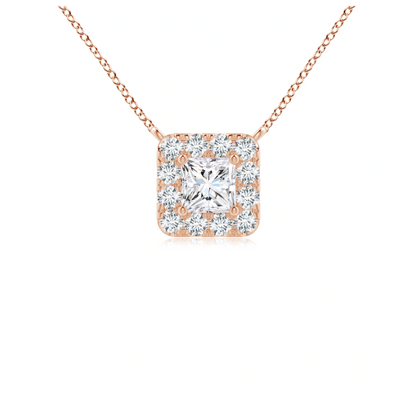 Princess-Cut Lab Grown Diamond Halo Pendant with Chain