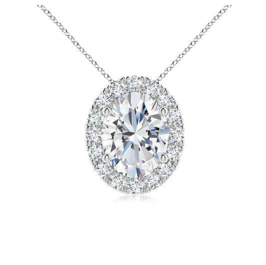 Oval Diamond Halo Pendant with Chain