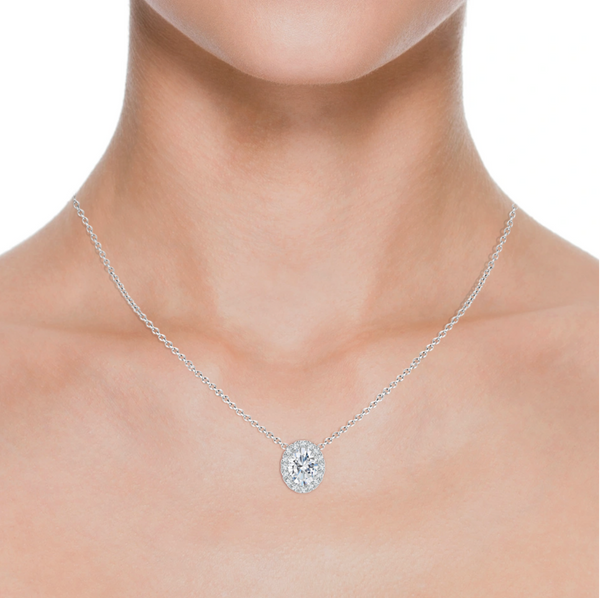 Oval Lab Grown Diamond Halo Pendant with Chain