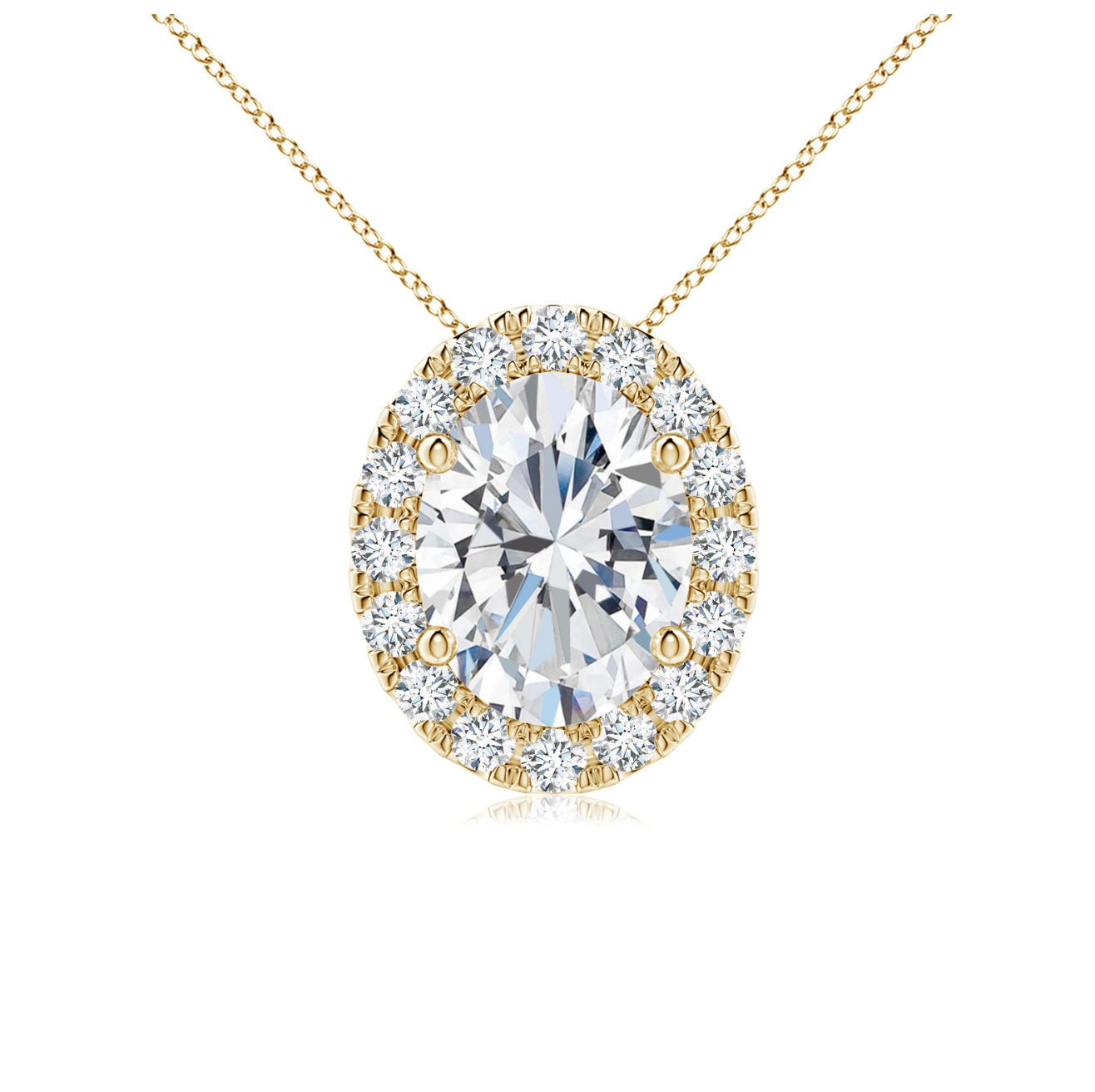 Oval Diamond Halo Pendant with Chain