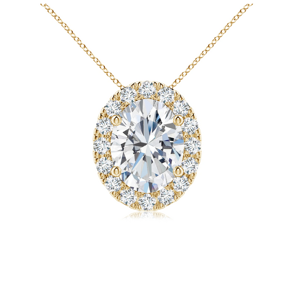 Oval Lab Grown Diamond Halo Pendant with Chain