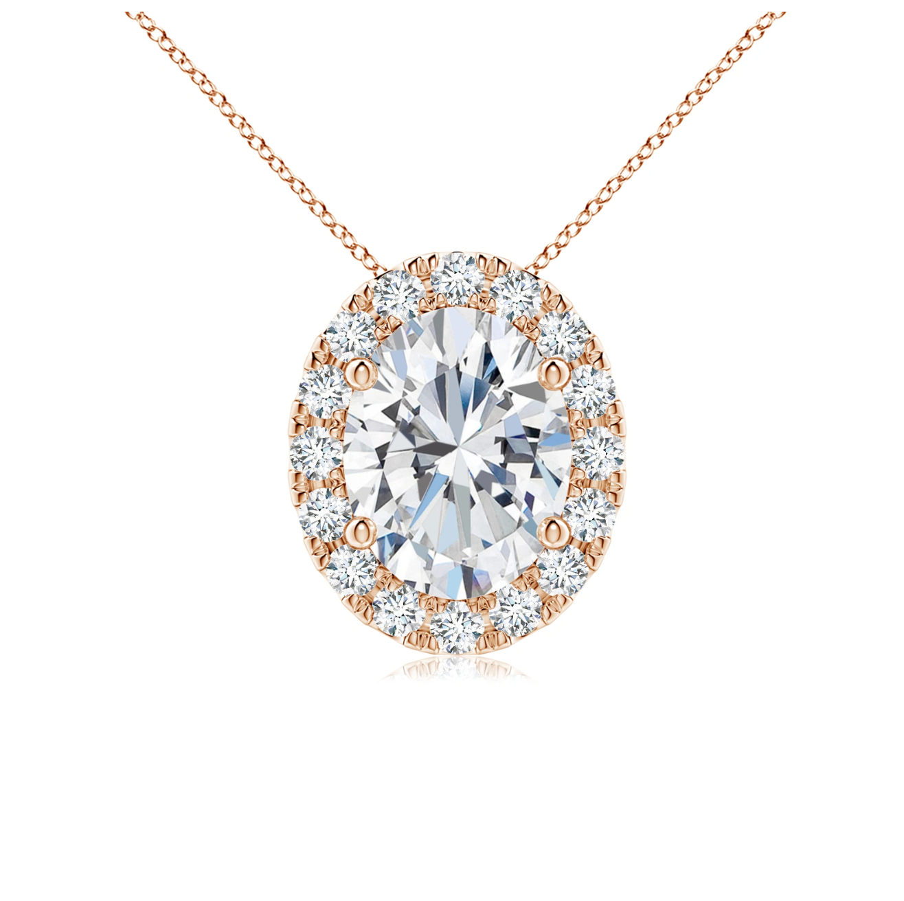 Oval Diamond Halo Pendant with Chain