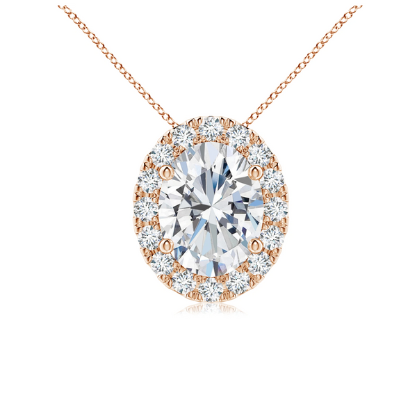 Oval Lab Grown Diamond Halo Pendant with Chain