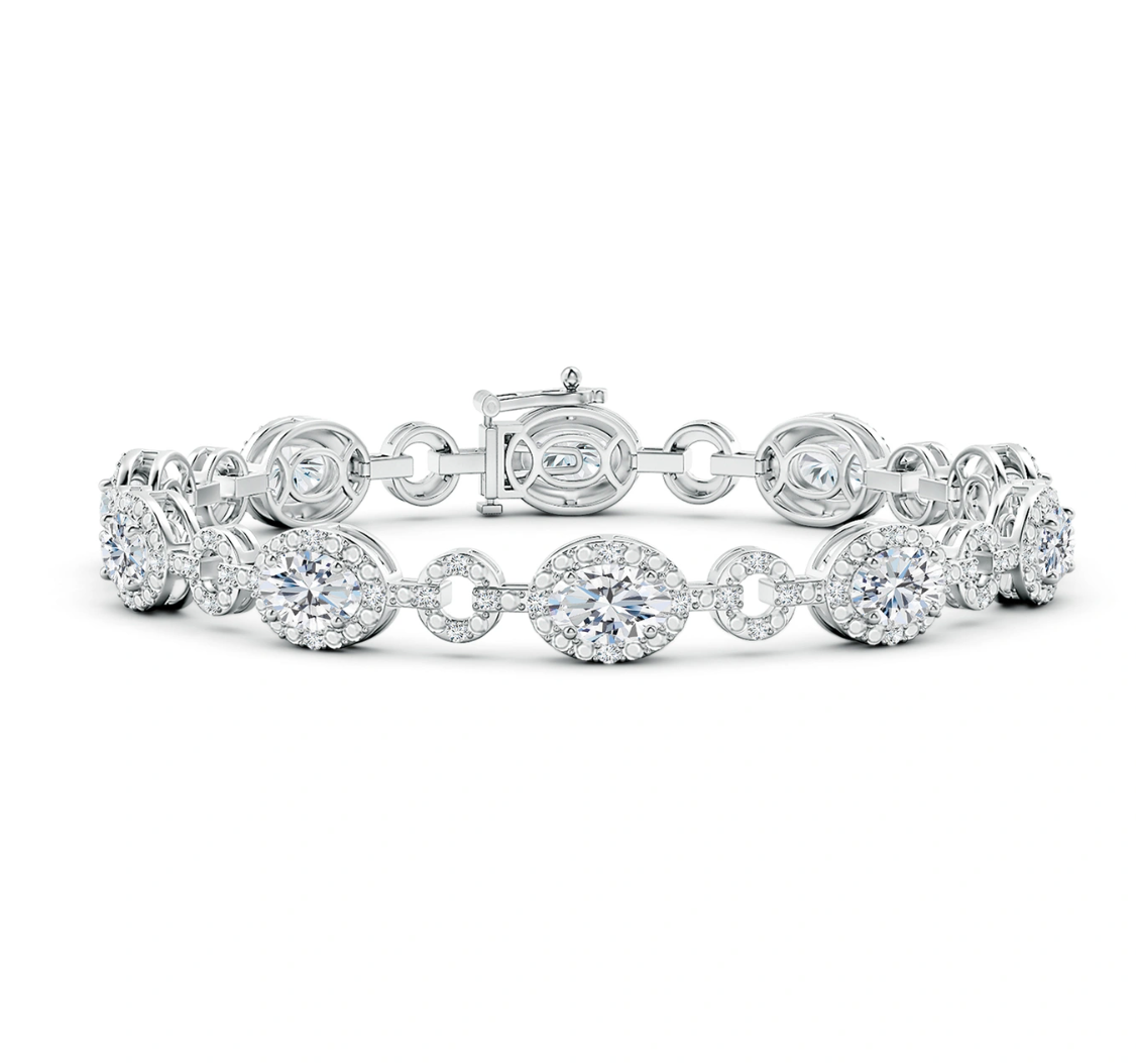 Oval Diamond Halo Open Circle Link Bracelet
