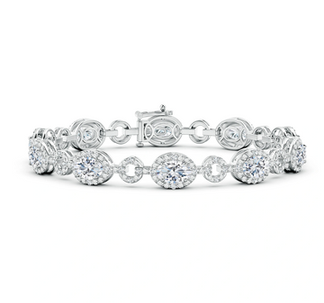 Oval Diamond Halo Open Circle Link Bracelet