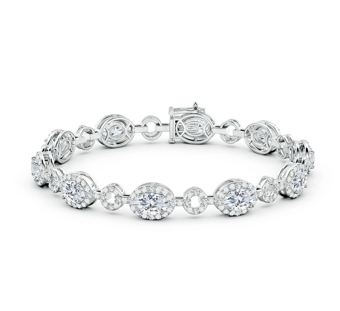 Oval Diamond Halo Open Circle Link Bracelet