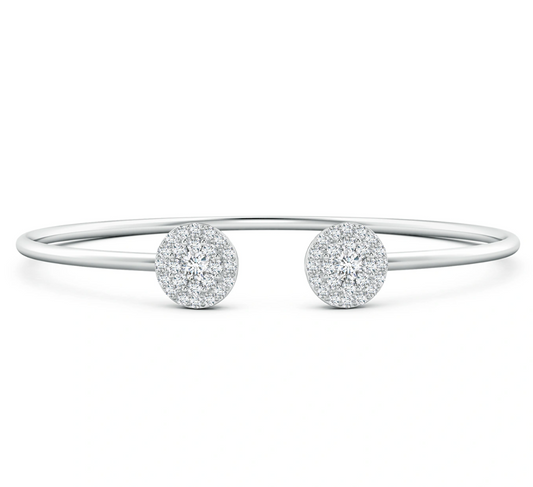 Pressure-Set Diamond Halo Cluster Open Flex Bangle