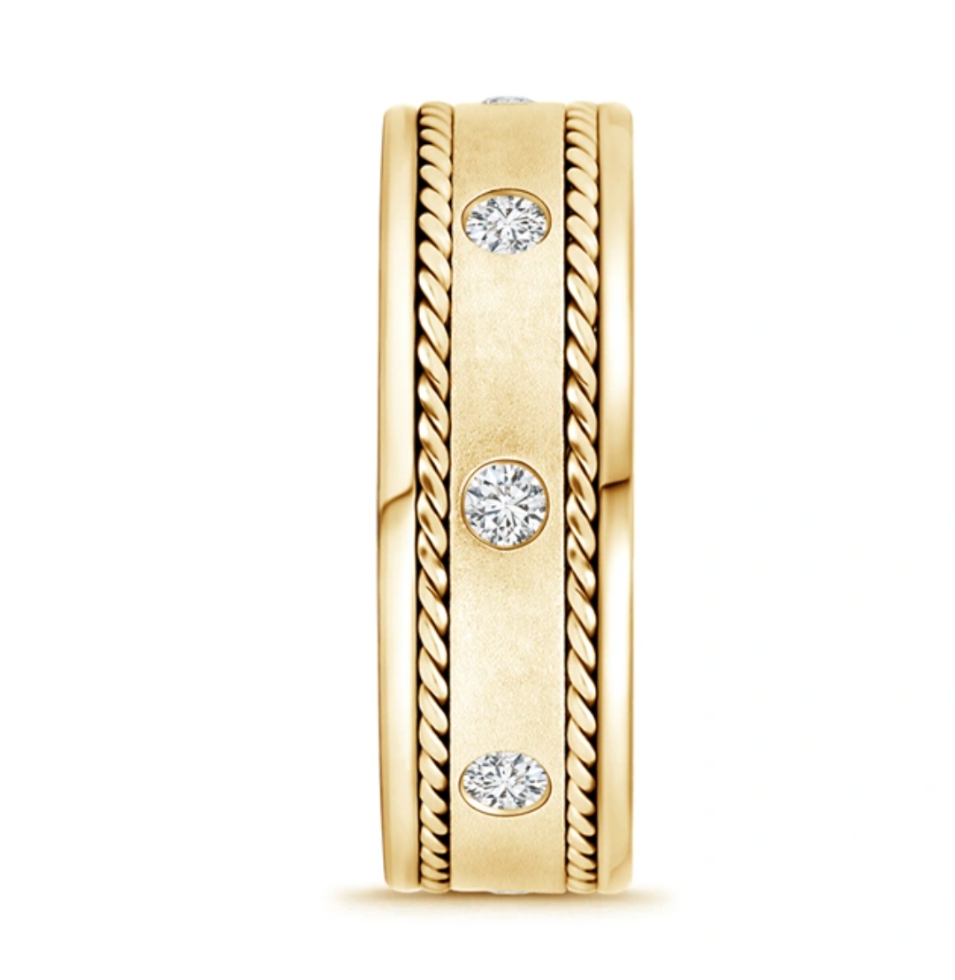 Rope Edged Gypsy Set Men's Diamond Wedding Ring
