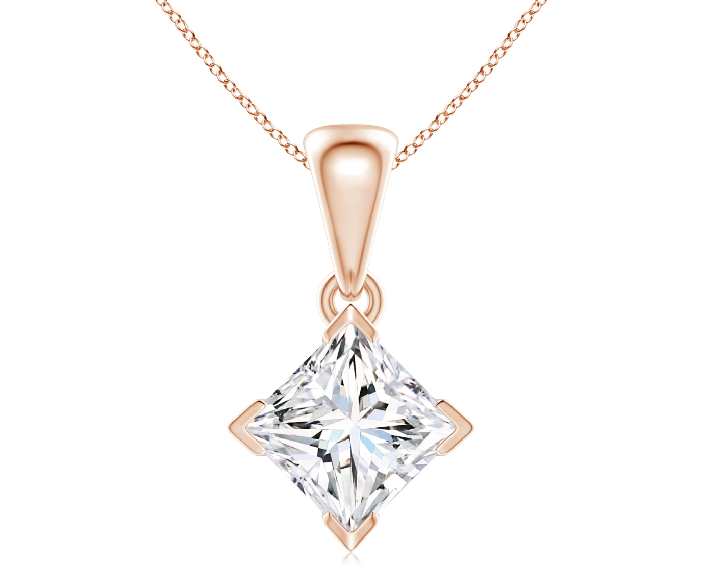 Princess Diamond Solitaire Pendant with Chain