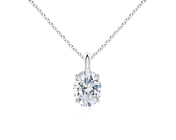 Oval Cut Lab Grown Diamond Solitaire Pendant with Chain