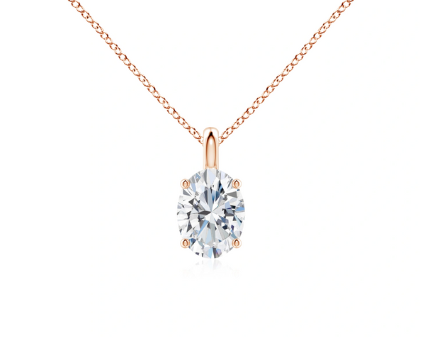 Oval Cut Lab Grown Diamond Solitaire Pendant with Chain