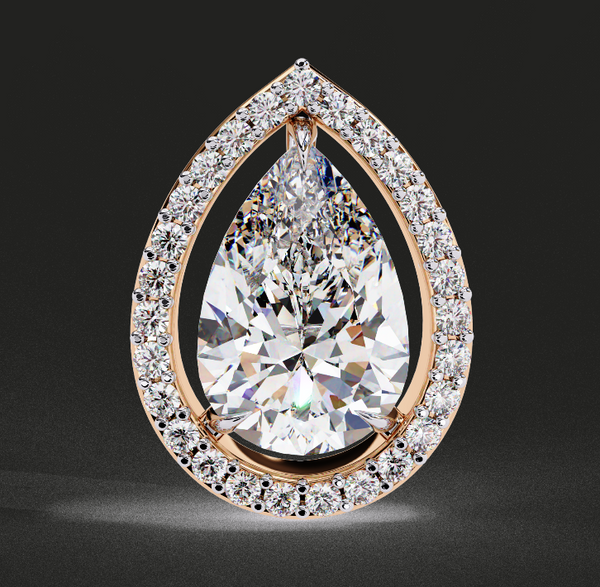 Classic Pear Solitaire With Halo Diamond Stud Earrings