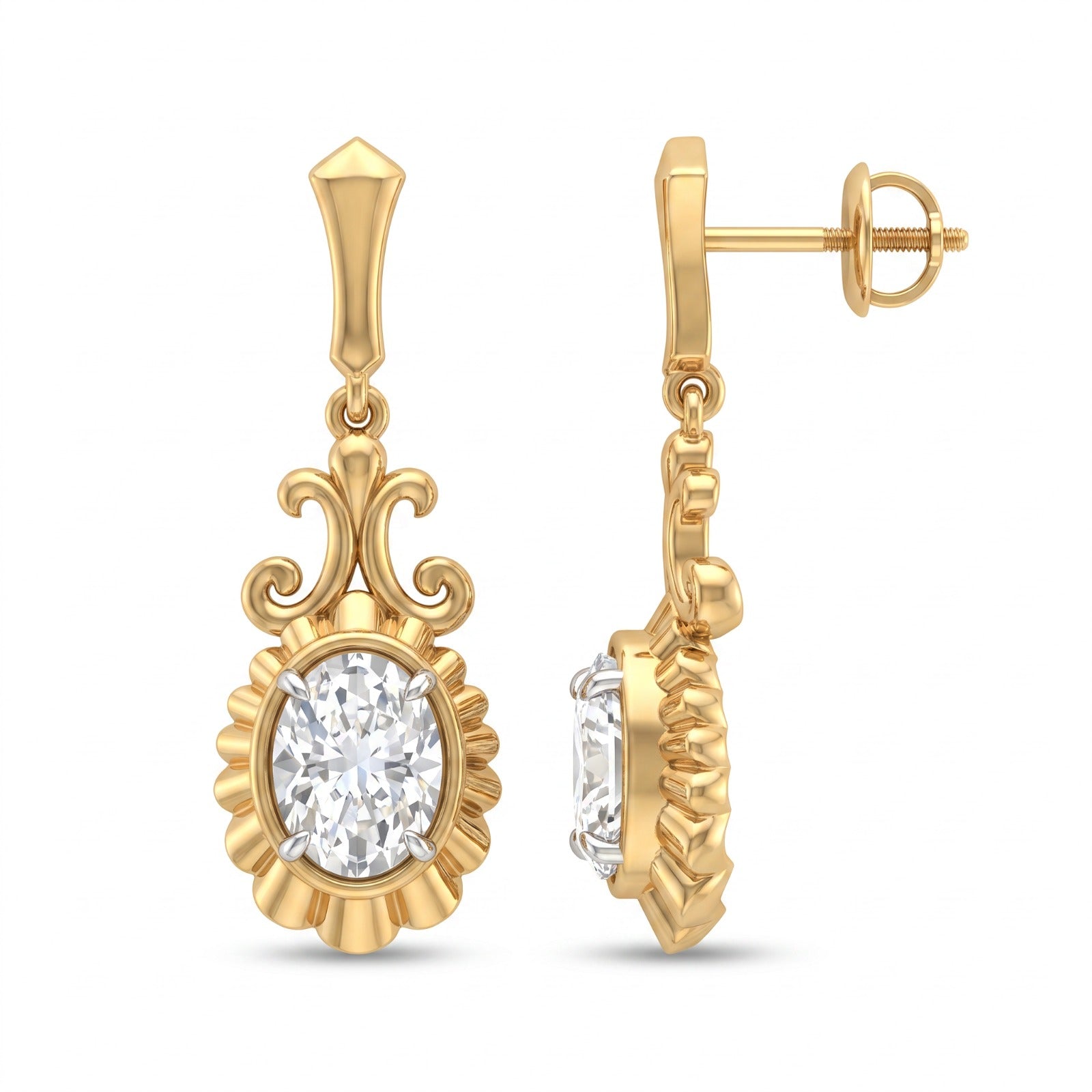 Oval Scalloped Edge Filigree Diamond Earring