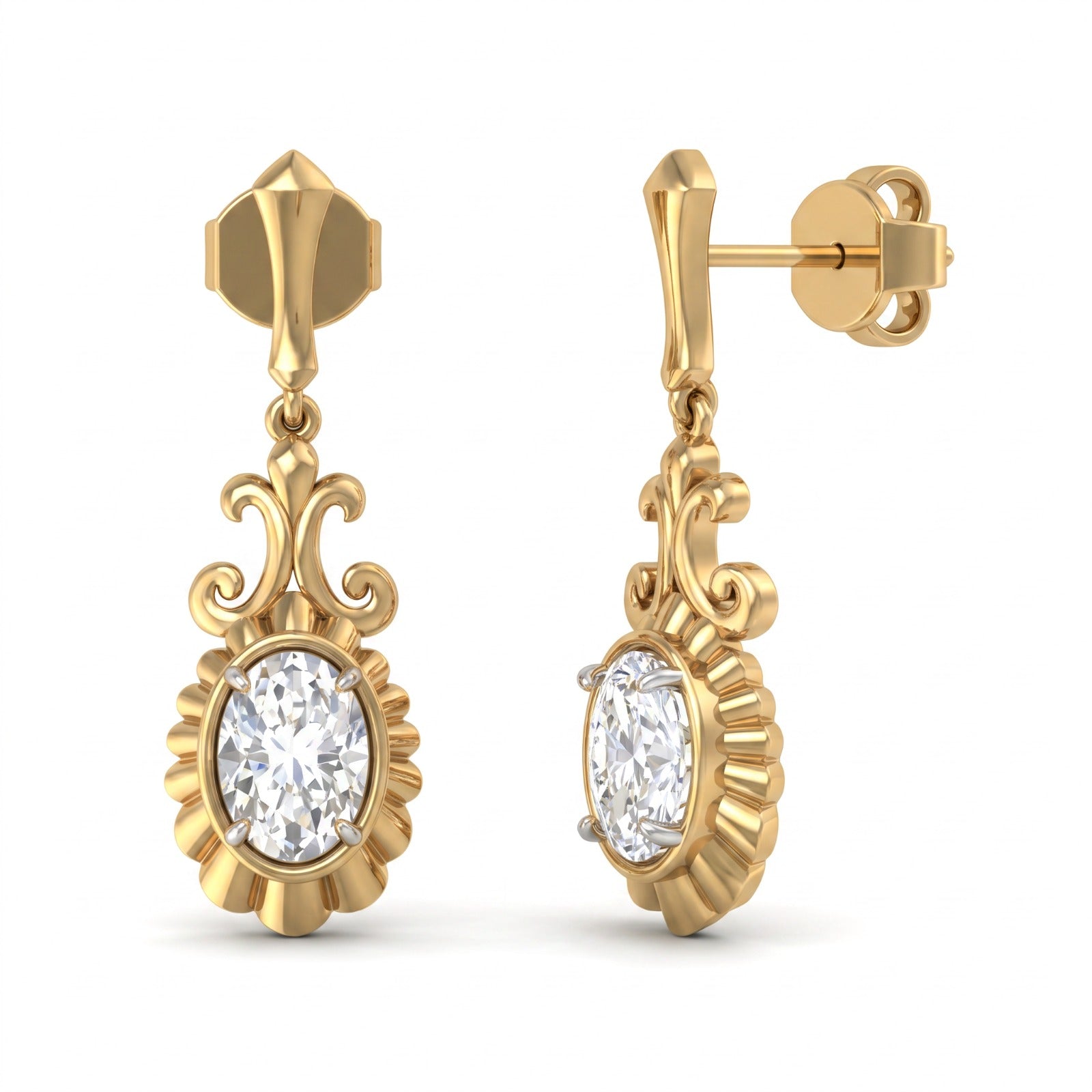 Oval Scalloped Edge Filigree Diamond Earring