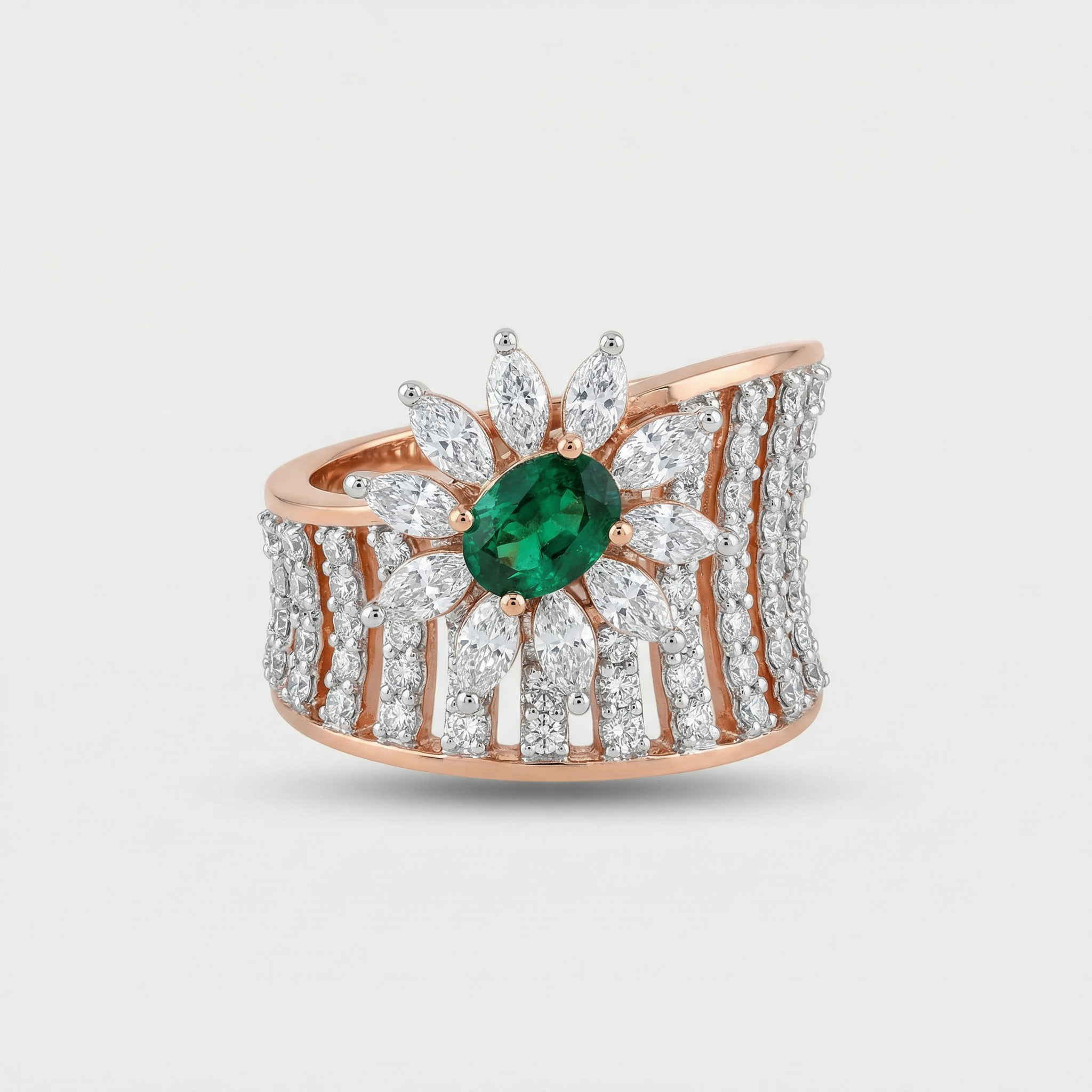 Emerald Floral Statement Lab Grown Diamond Ring